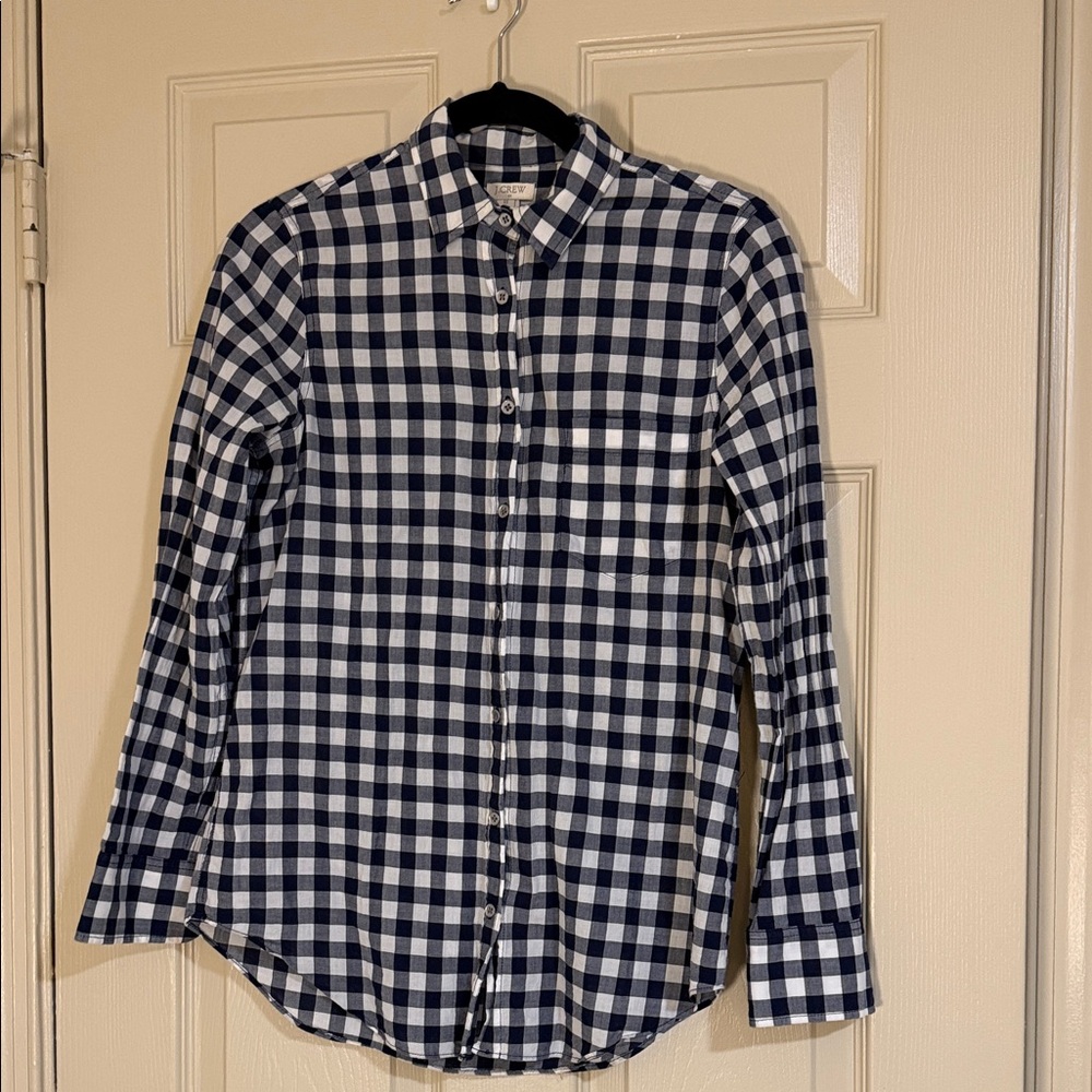 J. Crew Navy and White Plaid Button Down Shirt Sz XS CW05